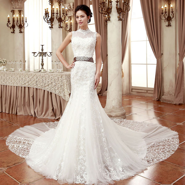 Vintage Style Women Elegant Lace Pencil Blouson Sleeveless Wedding